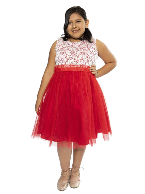 Big Girls Red Lace Tulle Plus Size Junior Bridesmaid Dress 14.5-20.5 SophiasStyle.com model 1