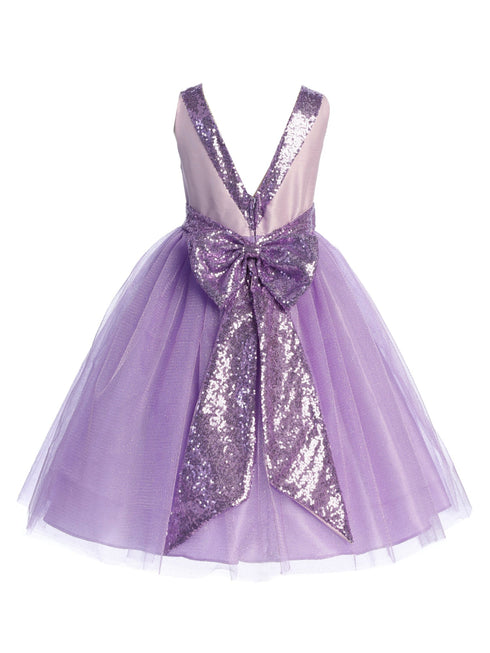 Big Girls Lavender Sequin Glitter Tulle Flower Girl Dress, Sizes 2-12 back SophiasStyle.com