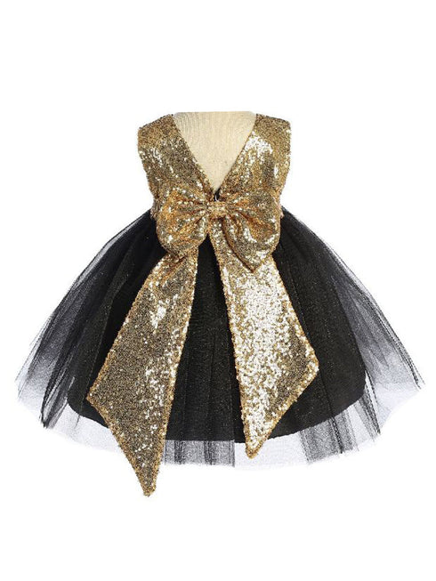 Baby Girls Black Gold Sequin Back Flower Girl Dress 6-24 Months back SophiasStyle.com