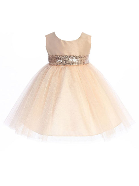 Baby Girls Blush Sequin Glitter Tulle Flower Girl Dress 6-24 Months front SophiasStyle.com