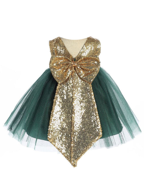 Baby Girls Green Gold Sequin Glitter Tulle Christmas Dress 6-24 Months back SophiasStyle.com