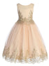 Girls Blush Gold Cording Embroidery Glitter Tulle Flower Girl Dress 4-14 - SophiasStyle.com