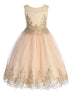 Girls Blush Gold Cording Embroidery Glitter Tulle Flower Girl Dress 4-14 - SophiasStyle.com