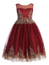 Girls Red Gold Cording Embroidery Glitter Tulle Flower Girl Dress 4-14 - SophiasStyle.com