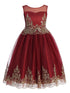 Girls Red Gold Cording Embroidery Glitter Tulle Flower Girl Dress 4-14 - SophiasStyle.com