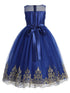 Girls Royal Blue Gold Cording Embroidery Glitter Tulle Flower Girl Dress 4-14 back - SophiasStyle.com
