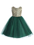 Girls Green Gold Embroidered Lace V Back & Bow Flower Girl Dress 2-12 SophiasStyle.com