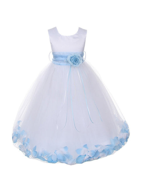 Girls White Multi Color Satin Petal Sash Flower Girl Dress 2-14 - SophiasStyle.com
