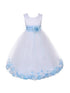 Girls White Multi Color Satin Petal Sash Flower Girl Dress 2-14 - SophiasStyle.com