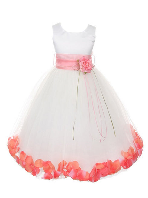 Girls White Multi Color Satin Petal Sash Flower Girl Dress 2-14 - SophiasStyle.com