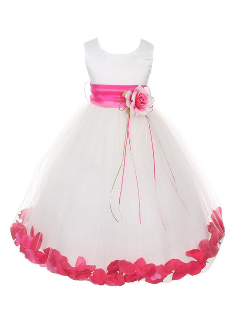 Girls White Multi Color Satin Petal Sash Flower Girl Dress 2-14 - SophiasStyle.com