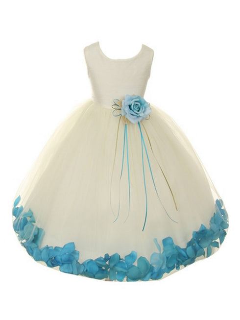 Girls Ivory Multi Color Satin Floral Petal Flower Girl Dress 2T-14 - SophiasStyle.com