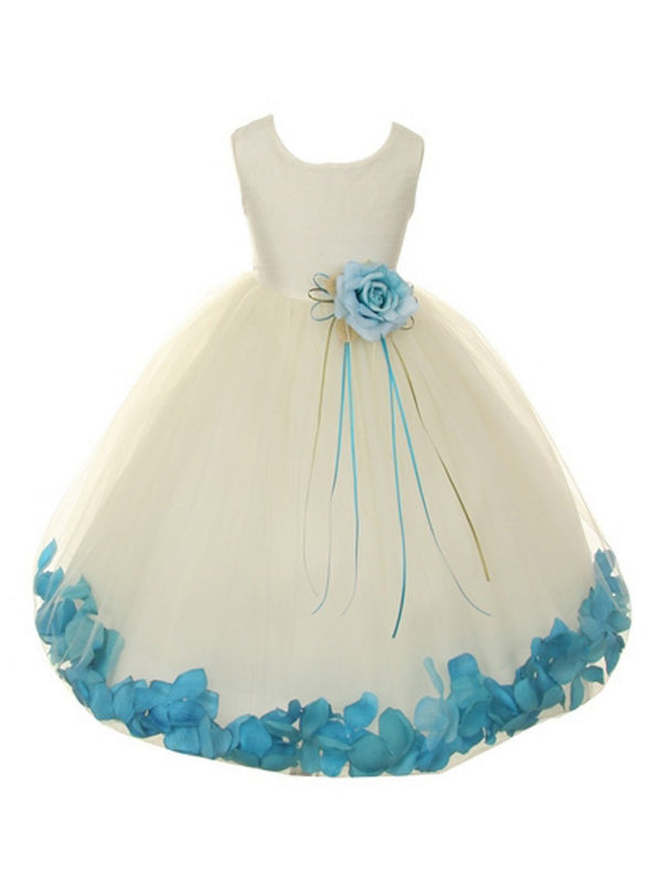 Girls Ivory Multi Color Satin Floral Petal Flower Girl Dress 2T-14 - SophiasStyle.com