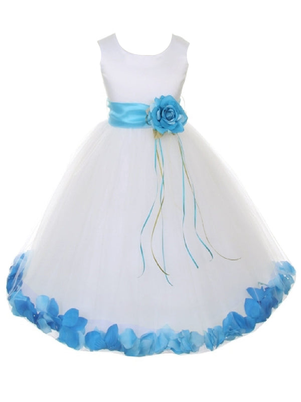 Big Girls Ivory Multi Color Petal Sash Junior Bridesmaid Plus Size Dress 16.5-20.5 - SophiasStyle.com