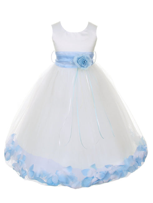 Girls Ivory With Sash Petal Flower Girl Dress, Sizes 2-14