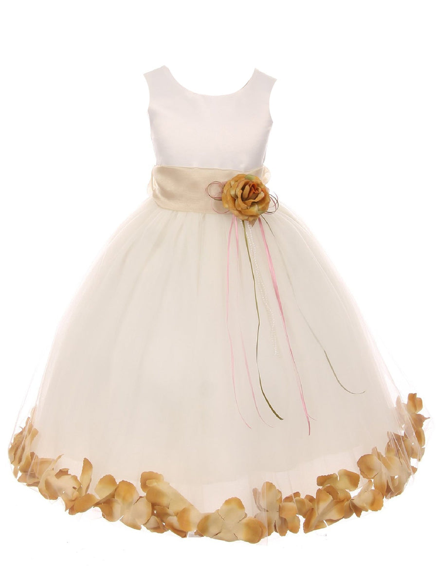 Girls Ivory With Sash Petal Flower Girl Dress 2-14 SophiasStyle.com Girls Ivory With Sash Petal Flower Girl Dress 2-14 SophiasStyle.com