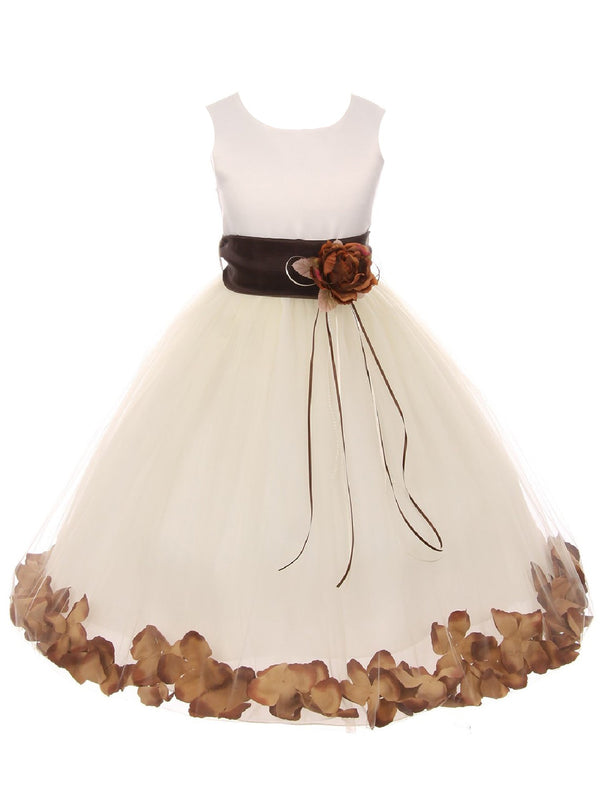 Girls Ivory With Sash Petal Flower Girl Dress, Sizes 2-14