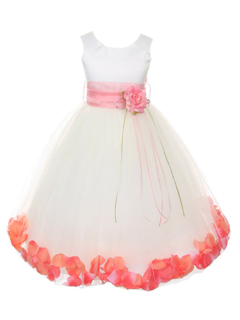 Girls Ivory With Sash Petal Flower Girl Dress, Sizes 2-14