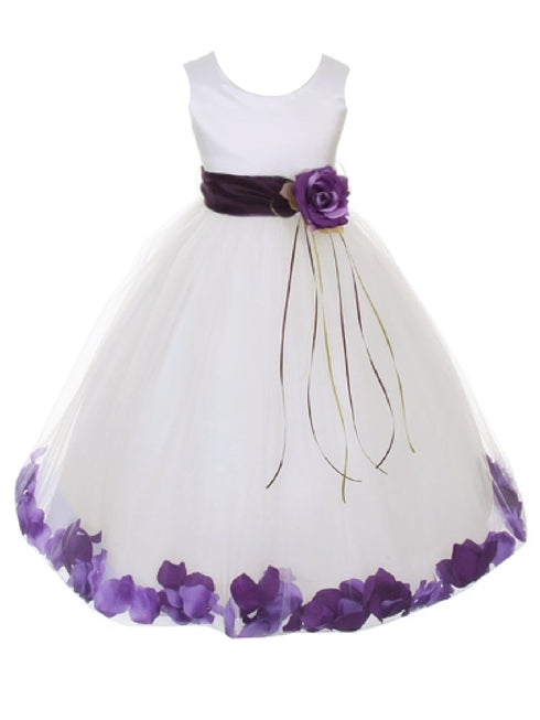 Big Girls Ivory Multi Color Petal Sash Junior Bridesmaid Plus Size Dress 16.5-20.5 - SophiasStyle.com