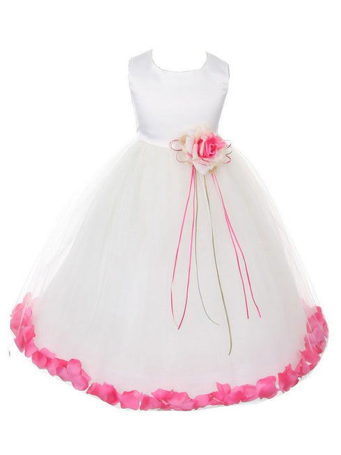 Girls Ivory Multi Color Satin Floral Petal Flower Girl Dress 2T-14 - SophiasStyle.com