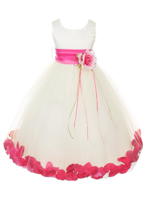 Girls Ivory With Sash Petal Flower Girl Dress, Sizes 2-14