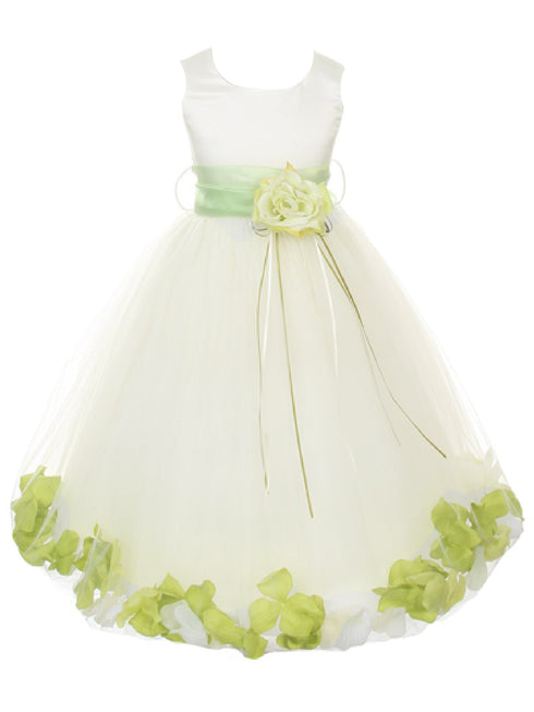Girls Ivory With Sash Petal Flower Girl Dress, Sizes 2-14