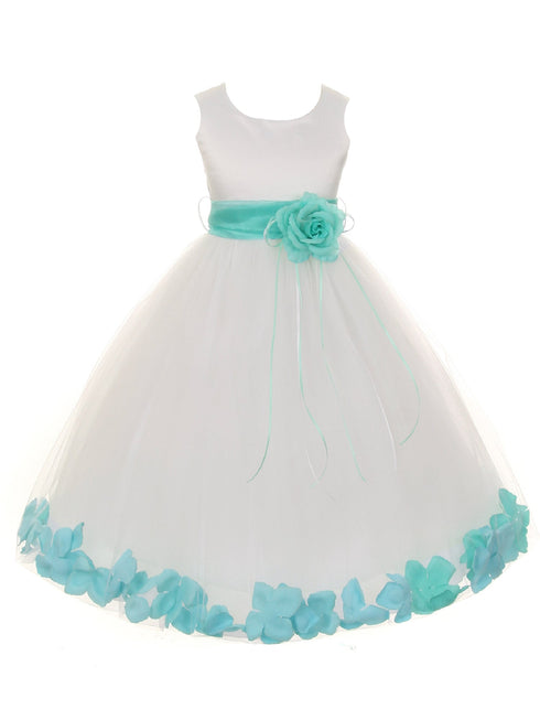 Girls Ivory With Sash Petal Flower Girl Dress, Sizes 2-14