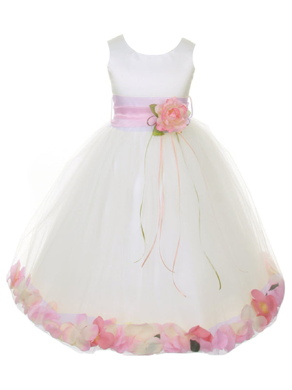 Big Girls Ivory With Sash Petal Junior Bridesmaid Plus Size Dress, Sizes 16.5-20.5