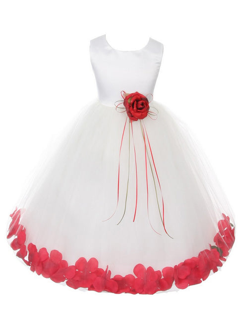 Girls Ivory Multi Color Satin Floral Petal Flower Girl Dress 2T-14 - SophiasStyle.com