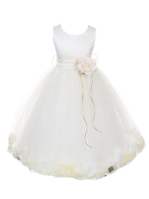 Girls White Satin Multi Color Sash Floating Petal Flower Girl Dress 2T-14 - SophiasStyle.com