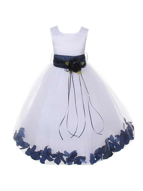 Girls White Satin Multi Color Sash Floating Petal Flower Girl Dress 2T-14 - SophiasStyle.com