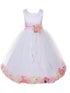 Girls White Satin Multi Color Sash Floating Petal Flower Girl Dress 2T-14 - SophiasStyle.com