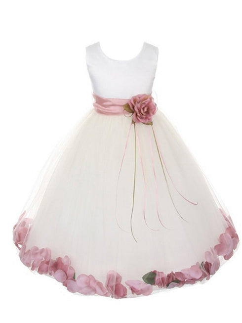 Girls White Multi Color Satin Petal Sash Flower Girl Dress 2-14 - SophiasStyle.com