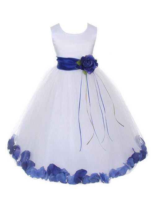 Girls White Multi Color Satin Petal Sash Flower Girl Dress 2-14 - SophiasStyle.com