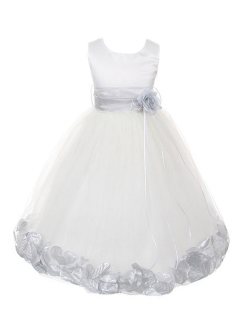 Girls White Multi Color Satin Petal Sash Flower Girl Dress 2-14 - SophiasStyle.com