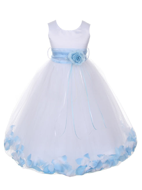 Big Girls White Multi Color Petal Sash Junior Bridesmaid Plus Size Dress 16.5-20.5 - SophiasStyle.com