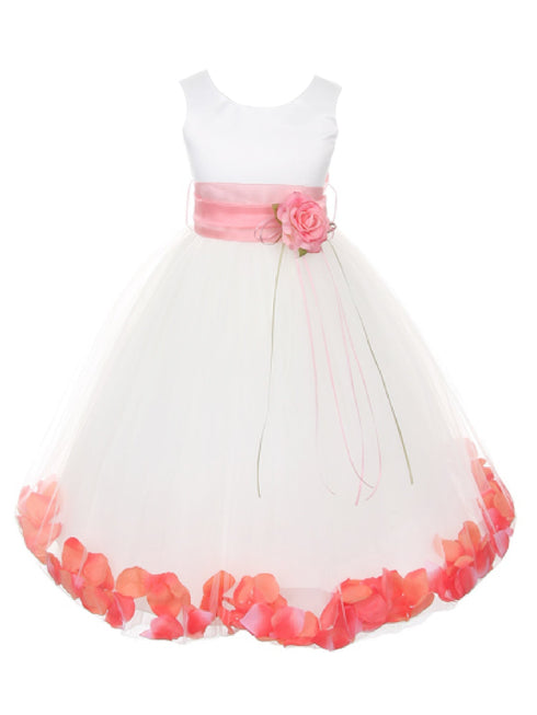 Big Girls White Multi Color Petal Sash Junior Bridesmaid Plus Size Dress 16.5-20.5 - SophiasStyle.com