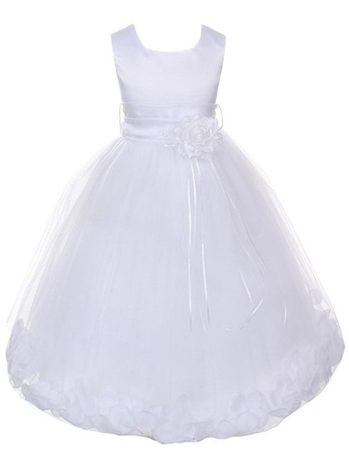 Girls White Satin Multi Color Sash Floating Petal Flower Girl Dress 2T-14 - SophiasStyle.com
