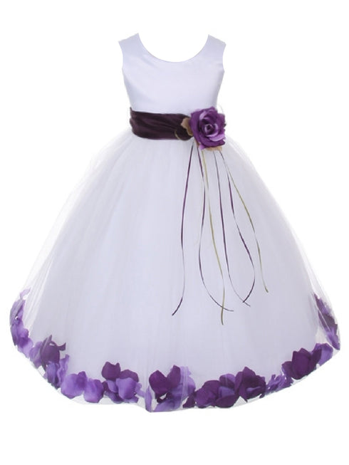 Big Girls White Multi Color Petal Sash Junior Bridesmaid Plus Size Dress 16.5-20.5 - SophiasStyle.com