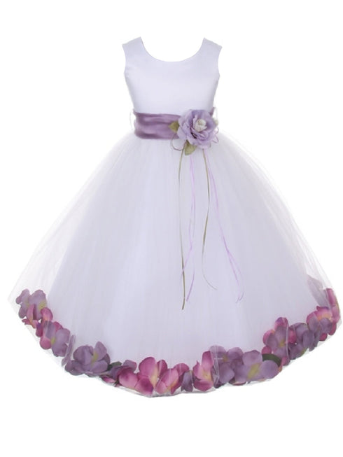 Big Girls White Multi Color Petal Sash Junior Bridesmaid Plus Size Dress 16.5-20.5 - SophiasStyle.com