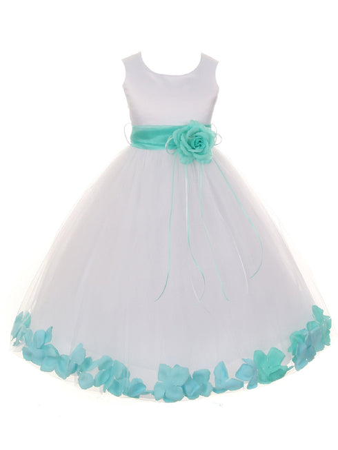 Big Girls White Multi Color Petal Sash Junior Bridesmaid Plus Size Dress 16.5-20.5 - SophiasStyle.com