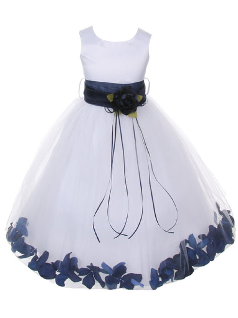 Big Girls White Multi Color Petal Sash Junior Bridesmaid Plus Size Dress 16.5-20.5 - SophiasStyle.com