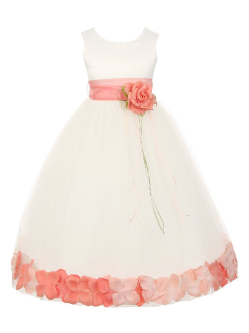Big Girls White Multi Color Petal Sash Junior Bridesmaid Plus Size Dress 16.5-20.5 - SophiasStyle.com