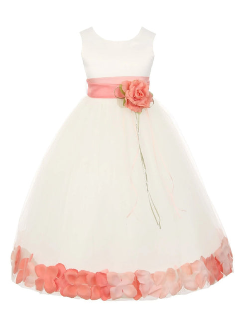 Big Girls White With Sash Petal Junior Bridesmaid Plus Size Dress, Sizes 16.5-20.5