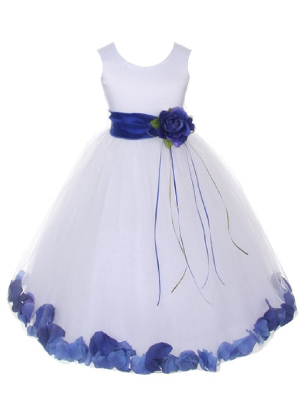Big Girls White Multi Color Petal Sash Junior Bridesmaid Plus Size Dress 16.5-20.5 - SophiasStyle.com