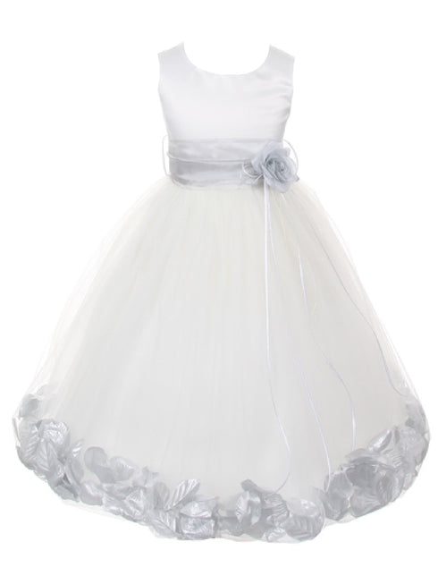 Big Girls White Multi Color Petal Sash Junior Bridesmaid Plus Size Dress 16.5-20.5 - SophiasStyle.com