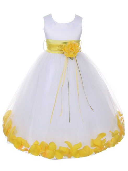 Big Girls White Multi Color Petal Sash Junior Bridesmaid Plus Size Dress 16.5-20.5 - SophiasStyle.com