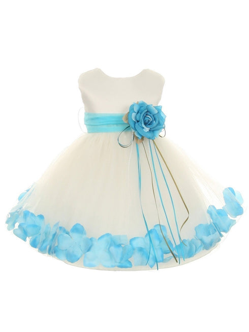 Baby Girls Ivory Multi Color Satin Floating Petals Sash Flower Girl Dress 6-24M - SophiasStyle.com