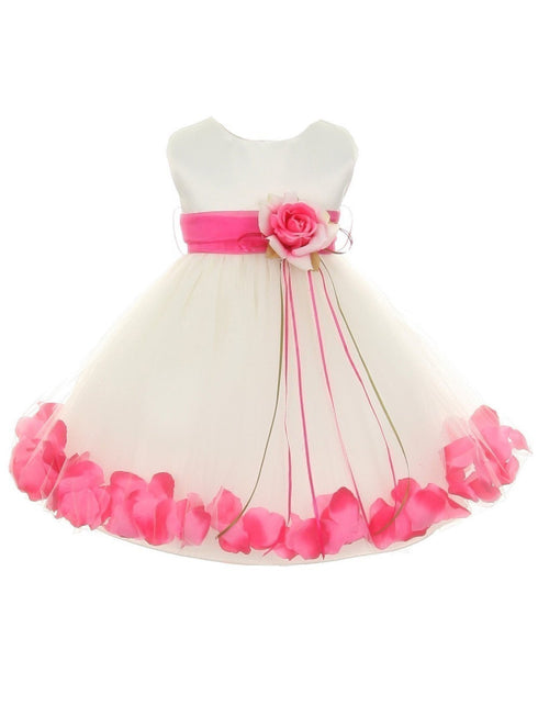 Baby Girls Ivory Multi Color Satin Floating Petals Sash Flower Girl Dress 6-24M - SophiasStyle.com
