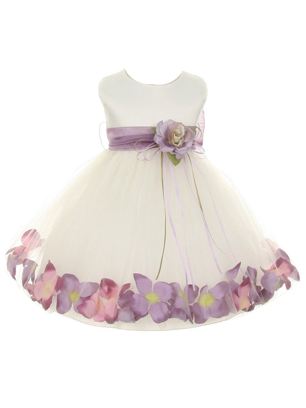 Baby Girls Ivory Multi Color Satin Floating Petals Sash Flower Girl Dress 6-24M - SophiasStyle.com